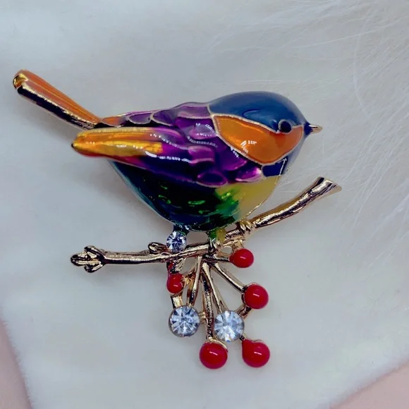 Enamel Bird Brooch - Picture 1 of 3